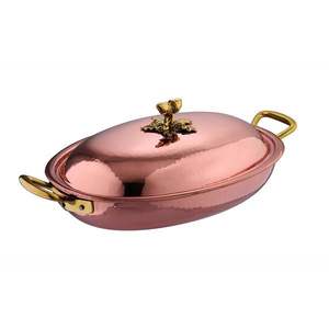 Casserole de cuisson authentique en cuivre avec couvercle et poignées en laiton, fait main, pour la présentation des plats en restaurant - Product Image 4