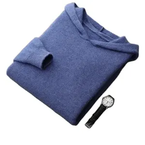 남성용 두꺼운 후드 스웨터 겨울 최고 품질 천연 캐시미어 스웨터 풀오버 소프트 따뜻한 니트 후드 점퍼 탑