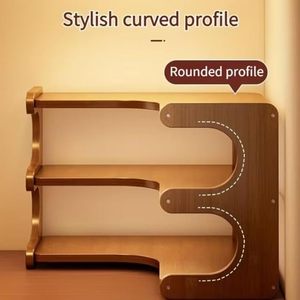 Three Layer Adjustable Modern Bamboo Corner Storage Rack <b>Desktop</b> Organizer <b>Shelf</b> Standing Mug Holder for Bathroom Kitchen Home - Product Image 5