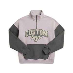 Custom Logo Color <b>Block</b> Quarter Zip Sweatshirt Women Oversized Kangaroo Pocket Streetwear Hoodies Towel Patch Applique Supplier - Product Image 4