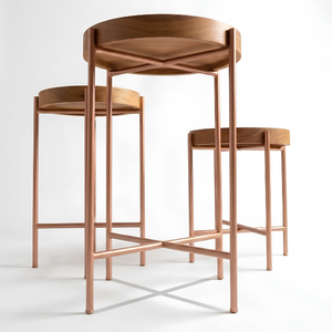 Tables d'appoint modernes en bois avec pieds en métal, disponibles en trois tailles, design empilable pour une utilisation en extérieur, style minimaliste, ensemble de meubles de jardin - Product Image 6