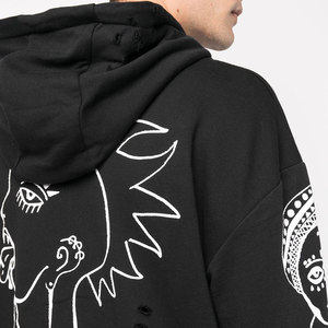 Men Hoodie with Tackle Twill Embroidery and Distressed <b>Fabric</b> Overdyed Men Distressed Graphic Embroidered Hoodie - Product Image 6