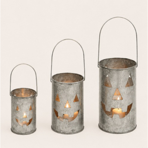 Set of 3 Galvanized Metal Jack-o-<b>Lantern</b> Pumpkin Decorative Halloween <b>Candle</b> Holder <b>Lanterns</b> Indoor Outdoor Party Home Decor - Product Image 3