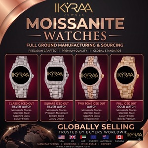 Reloj de Lujo para Hombre IKYRAA JEWELS, Tono Dorado, Números Romanos, Diamante Moissanita, Movimiento de Cuarzo ETA, Pulsera de Eslabones con Incrustaciones Completas - Product Image 1