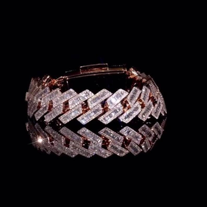 Pulsera de eslabones cubanos con diamantes cultivados en laboratorio, oro rosa, estilo hip hop, joyería de lujo para hombre, unisex, estilo regalo. - Product Image 3