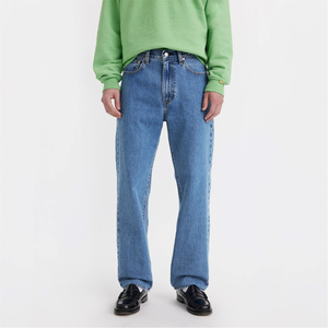 Jean en denim coupe droite bleu délavé pour homme, fermeture éclair, jambes larges, bouton de fermeture, respirant - Product Image 5