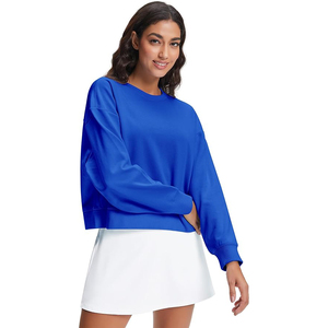 Oversized Sweatshirts Women <b>Drop</b> Shoulder Crewneck Long Sleeve Fleece Lined Soft Cotton Blend Casual Streetwear - Product Image 4