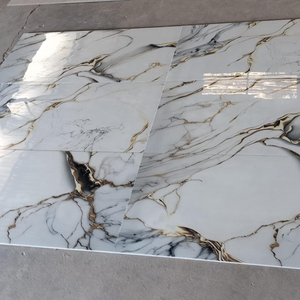 กระเบื้องปูพื้นลายหินอ่อนขนาด 60 x 120 ซม. กระเบื้องพอร์ซเลนผิวมันสีขาวดำลายทอง สำหรับตกแต่งภายในห้องน้ำและห้องนั่งเล่น - Product Image 5