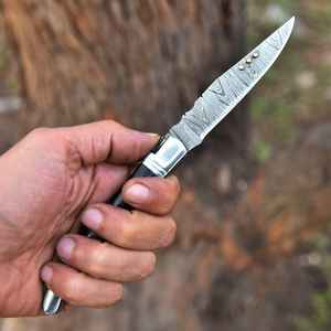 Cuchillo de bolsillo plegable de acero de Damasco hecho a mano, diseño OEM, con bloqueo trasero, hoja plegable alemana de caza con punta de gota, el más vendido. - Product Image 4