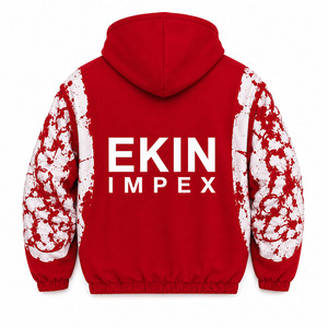 Sweat à capuche rouge premium avec fermeture éclair |   Veste streetwear blanche |   Veste d'hiver unisexe surdimensionnée en polaire 100% polyester avec poches à chaîne, séchage rapide - Product Image 2