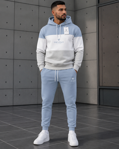Ensemble de survêtement à capuche VIBE CRAFT pour homme, color block, vert olive et blanc, en coton, décontracté, pour l'automne, manches longues, pantalon à cordon de serrage - Product Image 3
