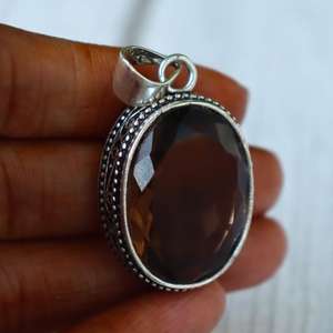 Colgante de Cuarzo Ahumado en Plata de Ley 925, Hecho a Mano, Estilo Bohemio, Ovalado, con Piedra Preciosa Natural, Regalo para Mujer - Product Image 5