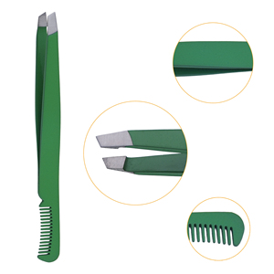 Pinzas para Cejas Color Verde Bosque con Logotipo Personalizado, con Peine Integrado, Pinzas de Alta Precisión para Recortar Cejas, Venta al Por Mayor - Product Image 3