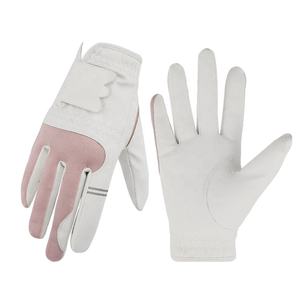 Gant de golf DARIB IMPEX en cuir véritable blanc gaufré avec paume rose, fermeture antidérapante auto-agrippante pour homme, usage sportif - Product Image 1