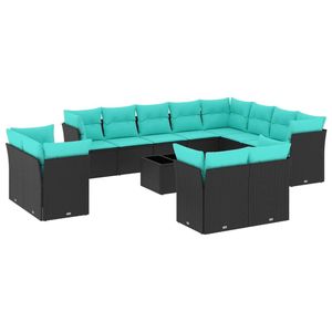 Ensemble de canapés de patio 13 pièces avec coussins noirs, meubles de jardin en polyrotin - Product Image 2