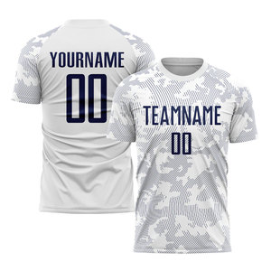 Uniforme de Fútbol Sublimado Blanco y Azul Marino, Personalizado, Transpirable, de Secado Rápido, para Equipos Deportivos, Profesional - Product Image 1