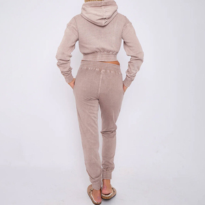 Survêtement oversize zippé pour femme, effet délavé, nouvelle collection, imprimé écoresponsable, avec service OEM – Meilleures ventes - Product Image 2