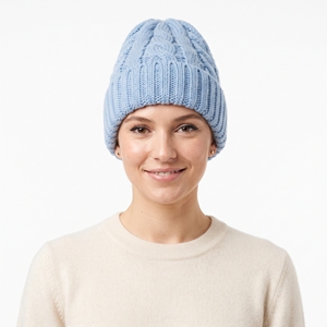 Bonnet d'hiver personnalisé unisexe en tricot épais bleu, en laine et acrylique, chaud et doux, idéal pour le ski et les activités de plein air - Product Image 1