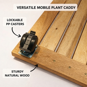 Support à plantes carré en bois avec roulettes verrouillables pour usage intérieur, design minimaliste, support de plantes de bureau - Product Image 4