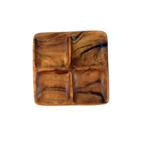 Assiette de service carrée en bois faite à la main avec compartiments, design minimaliste, finition polie – Vaisselle et assiettes - Product Image 1