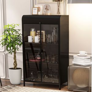 47.6\" Tall <b>Metal</b> Storage Cabinet Flip Top 4 Tier Open <b>Shelves</b> Freestanding Steel Display Stand for Living Room Cabinets Glass - Product Image 3