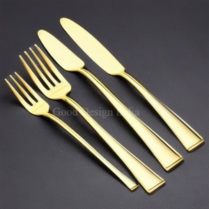 ชุดช้อนส้อมสแตนเลสหรูหราเคลือบทองด้าน ดีไซน์หรูหราสำหรับงานแต่งงาน พร้อมด้ามจับอะคริลิค - Product Image 4