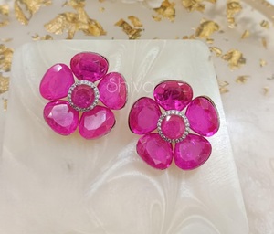 <b>Beautiful</b> Brass Silver Plated Zircon Premium Quality Kundan Stud <b>Earrings</b> for Women Girls Wedding Evening Looks Party Wear - Product Image 1