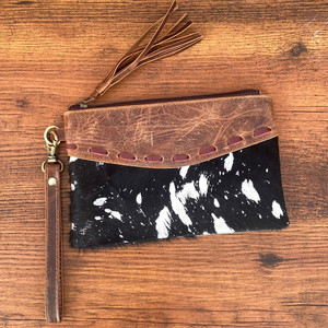 Bolsa de borla con cremallera de cuero de vaca para mujer, pelo de alta calidad en cuero genuino metálico, tarjetero, carteras de viaje - Product Image 3