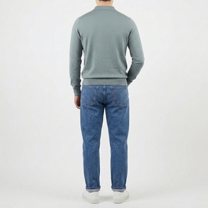 Polo en maille à manches longues personnalisé pour homme, vert sauge, 100 % coton, pull-over, hauts pour homme, fabricant OEM - Product Image 2