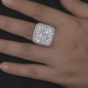 Moissanite <b>Mens</b> Square <b>Signet</b> <b>Ring</b> Iced Out Baguette Pavé Hip Hop Luxury Fashion Jewelry Statement <b>Ring</b> - Product Image 2
