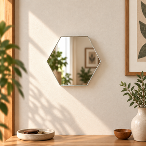Frameless Hexagon Wall <b>Mirror</b> Pine Wood Backing <b>Self</b> <b>Adhesive</b> No Drill Modern DIY Bathroom Bedroom Home Decor - Product Image 1