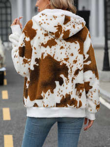 Veste d'hiver en polaire à capuche et fermeture éclair pour femme |   Sweat-shirt ultra doux en peluche à imprimé léopard, écologique et personnalisable, vente en gros 2026 - Product Image 5