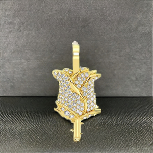 Women's Fashion Jewelry <b>Solid</b> 925 Sterling Silver Yellow <b>Gold</b> Plated Iced Floral Rose Flower Moissanite Charms Bling <b>Pendants</b> - Product Image 1