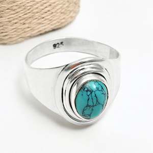 Handmade 925 Sterling Silver <b>Ring</b> Comes With Oval Cut Natural <b>Turquoise</b> Gemstone Classic Bezel Set Gemstone Bohemian <b>Ring</b> - Product Image 5