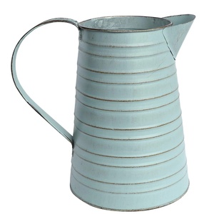 Antique Style Blue Enamel Decorative Pitcher Metal Garden Vase with French Script Retro Iron Milk Jug for Home & Wedding Decor - Product Image 3