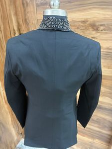 Men’s Black Rhinestone Embellished Tuxedo Suit – Luxury Wedding / Party Wear <b>Blazer</b> with Studded Shawl Lapel (3-Piece <b>Set</b>) - Product Image 3