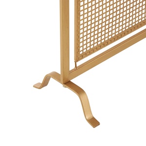 Écran de cheminée en métal au design industriel en panneaux grillagés avec protection anti-étincelles robuste, protecteur de foyer autoportant, finition dorée - Product Image 5