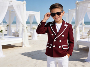 Costume de blazer formel à double boutonnage pour garçons |   Ensemble de veste pour enfants pour mariage et fêtes |   Tenue de cérémonie pour enfants de couleur personnalisée - Product Image 2