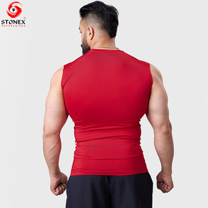 Men's Red Sleeveless <b>Compression</b> <b>Shirt</b> Quick Dry Workout Top for Gym Fitness Adults Custom Logo Print OEM Services - Product Image 3