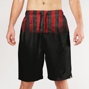 Shorts de Baño para Hombre, a Rayas, de Secado Rápido, con Cordón Ajustable, Casuales, con Estampado Rojo y Negro, Cintura Media, Tejido de Poliéster - Product Image 1