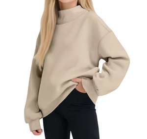 Women <b>Mock</b> <b>Neck</b> Sweatshirt Oversized Pullover Long Sleeve Fleece Warm Casual Streetwear Autumn Winter Fashion <b>Top</b> Front - Product Image 4