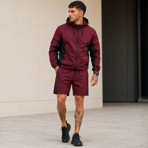 Ensemble veste coupe-vent et short en nylon léger pour homme, personnalisé en usine, fabricant de survêtements en nylon et polyester - Product Image 4