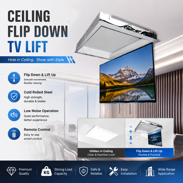 65Inch Adjustable Steel TV Lift Steel Flip Remote Controlled Bracket Mount Ceiling Mounted Motorized Flip Remote TV Lift