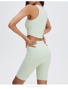 Débardeur court côtelé à col rond pour femme, couleur unie, respirant, en Spandex et Polyester, idéal pour le yoga et l'entraînement - Product Image 4