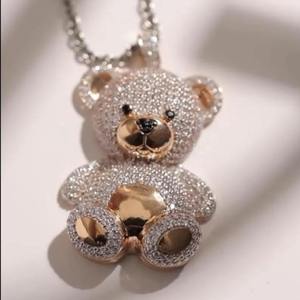 <b>Bear</b> Shaped Silver Moissanite Pendant Micro Pave <b>Cute</b> Animal Charm Gold Plated Jewelry Gift - Product Image 4