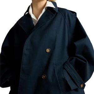 Custom Women's Heavyweight Cotton Twill <b>Balloon</b> Trench Coat Oversized Double Breasted Button Front Raglan Sleeve Unlined Jacket - Product Image 5