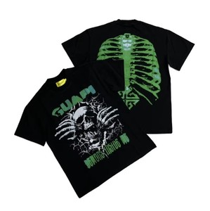 Camiseta Gráfica Oversize para Hombre, Estampado de Esqueleto Neón, Estilo Streetwear, Algodón Pesado, Estilo GUAPI, Top Hip Hop 2026 - Product Image 3