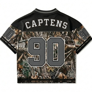 T-shirt en maille surdimensionné personnalisé, coupe carrée, style football américain, impression par transfert thermique, maillot de football rétro camouflage - Product Image 3
