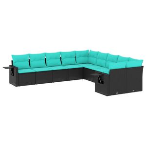 Ensemble de canapés de patio en polyrotin noir 10 pièces avec coussins – Collection de mobilier d'extérieur élégante - Product Image 2