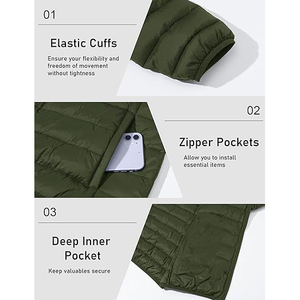 Men's Olive Green Hooded Puffer <b>Jacket</b> Windproof Zipper Closure Polyester Winter Coat Casual Style Regular Fit - Product Image 2